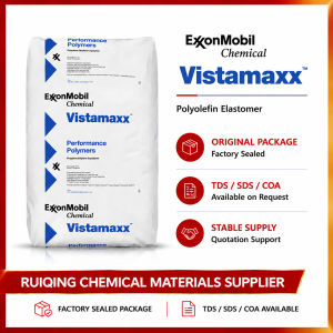 ExxonMobil Vistamaxx 7050BF propylene elastomer product display with factory sealed packaging and TDS/SDS/COA support