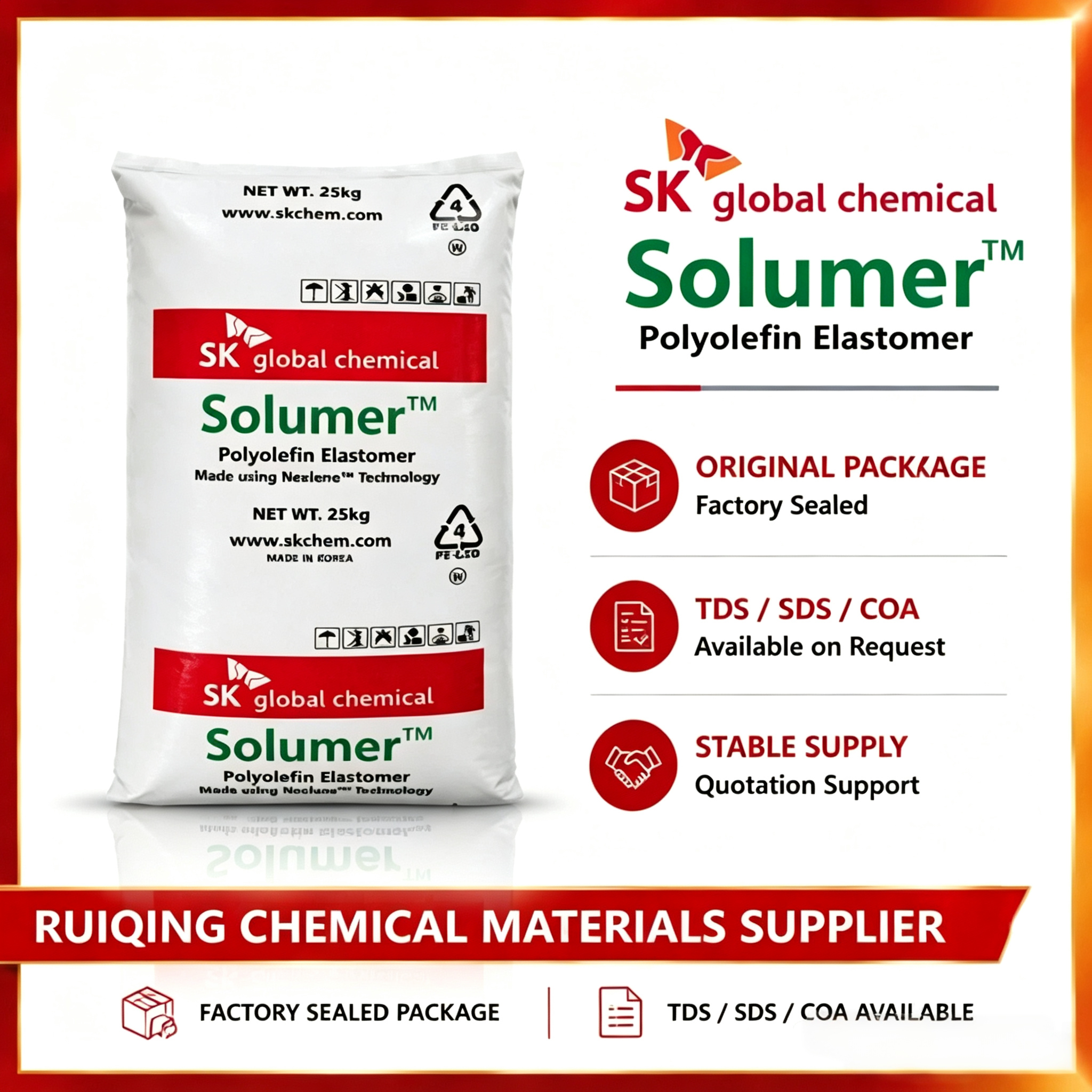 Solumer 8730L SK Nexlene Ultra High Flow POE Elastomer Pellets Packaging