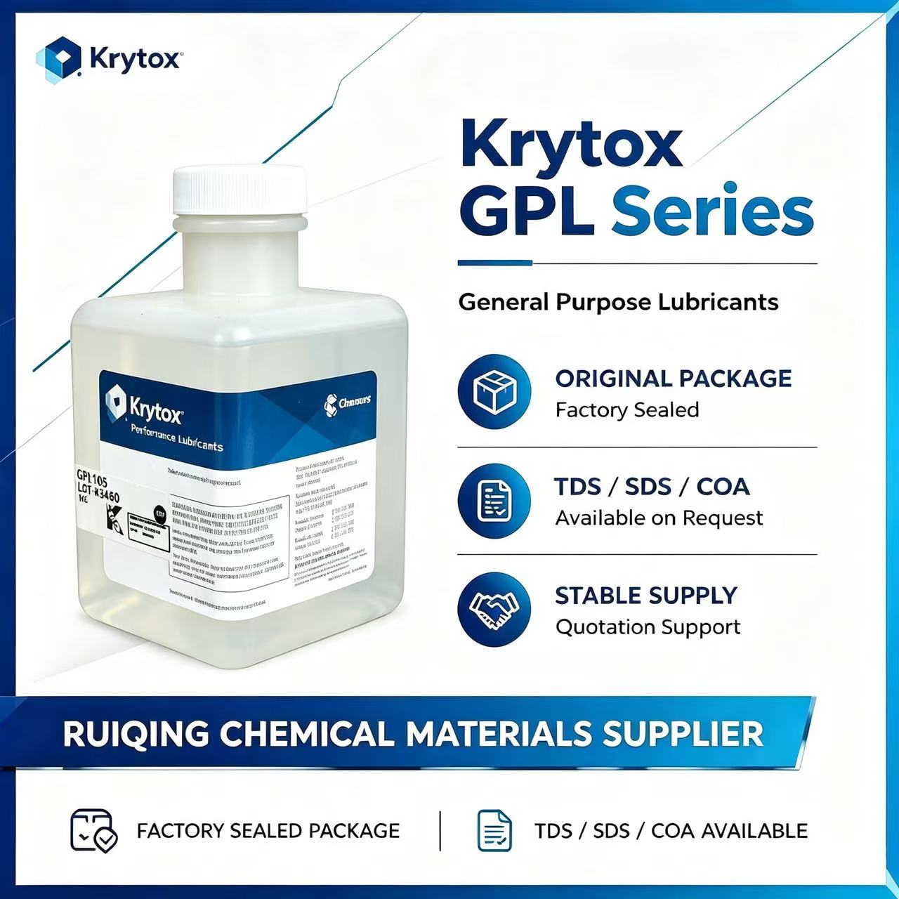 Krytox GPL 107 clear PFPE oil in bottle